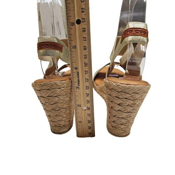 Andre Assous Allison Wedge Sandals Espadrille Gold Metallic Leather Womens 9-9.5 - Picture 6 of 13
